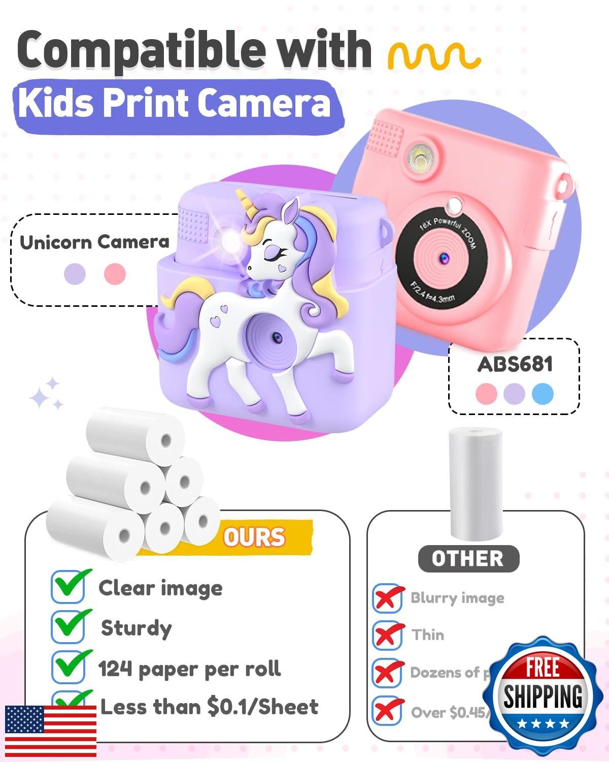 Kids Camera Paper Roll Refills, 6 Rolls Instant Print Camera Thermal Paper Re