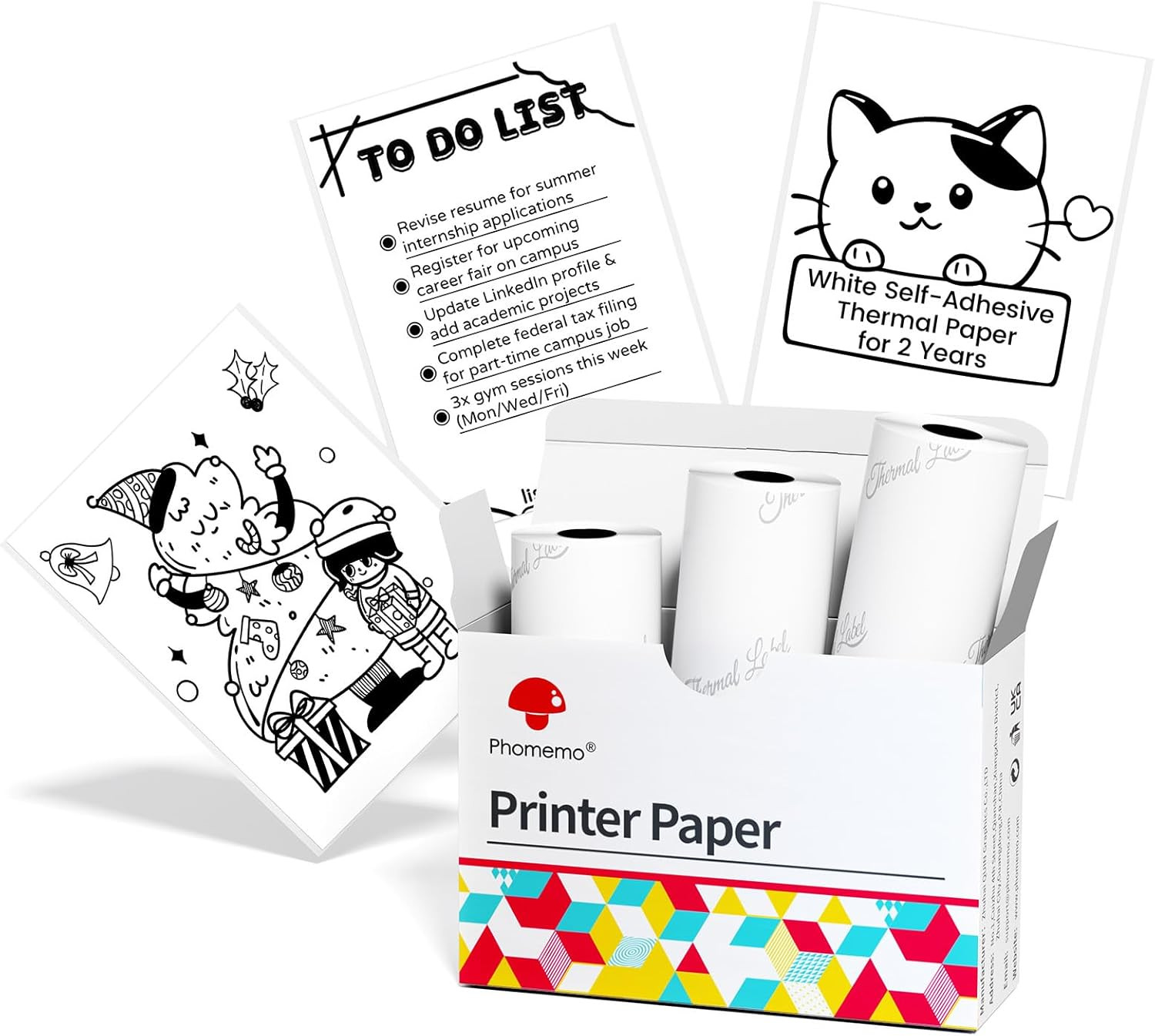 White Self-Adhesive Thermal Paper, Glossy Printable Sticker Paper Label for M02