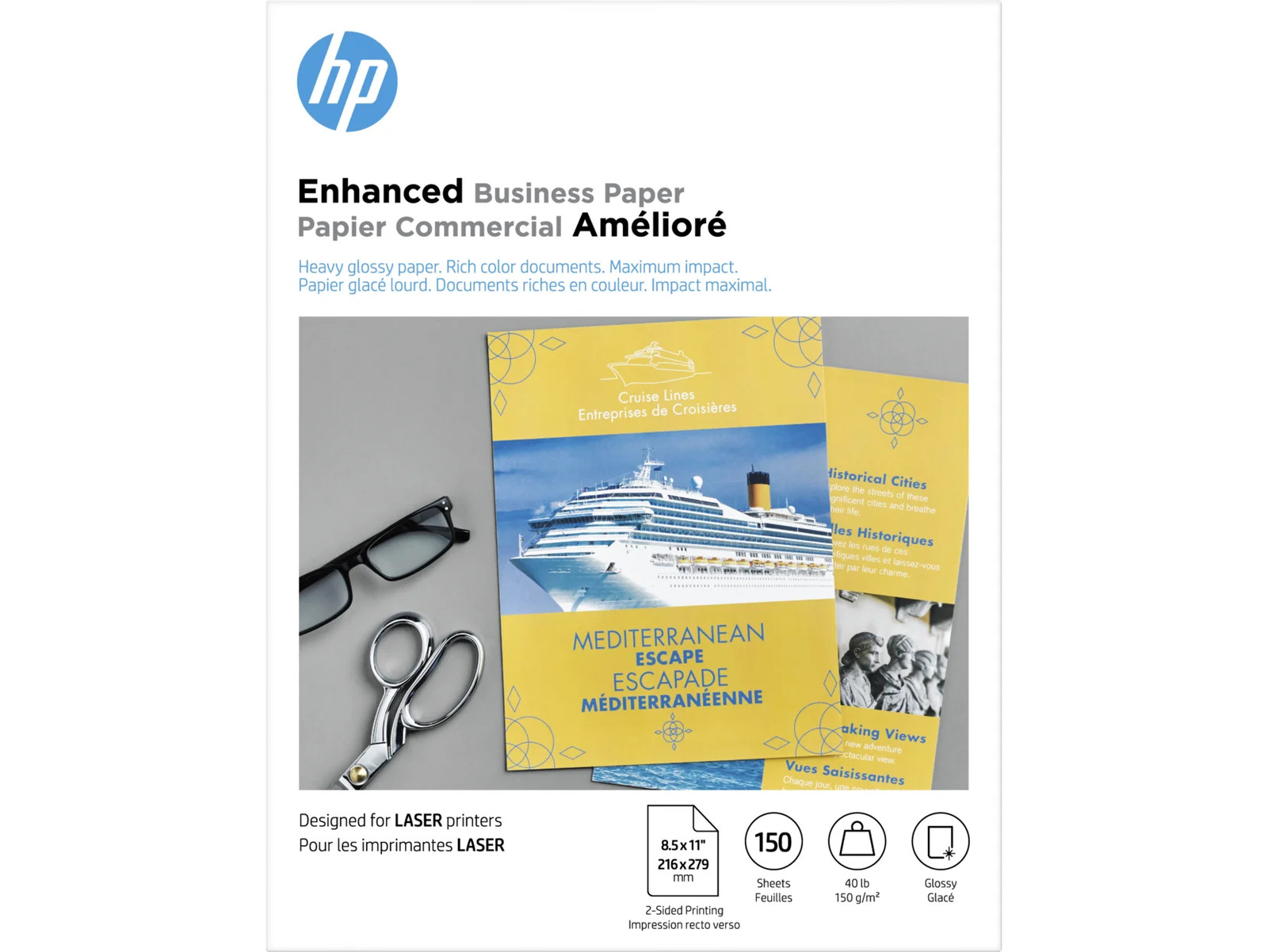 HP Color Laser Glossy Brochure Paper 97 Bright 40lb 8.5×11 White 150/Pack Q6611A
