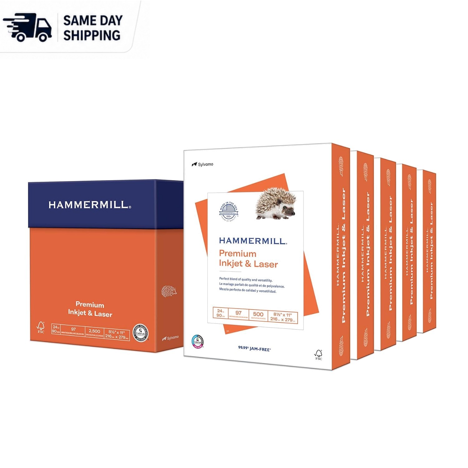 5 Reams of 24Lb Printer Paper, 2500 Sheets, 97 Bright, Smooth Finish