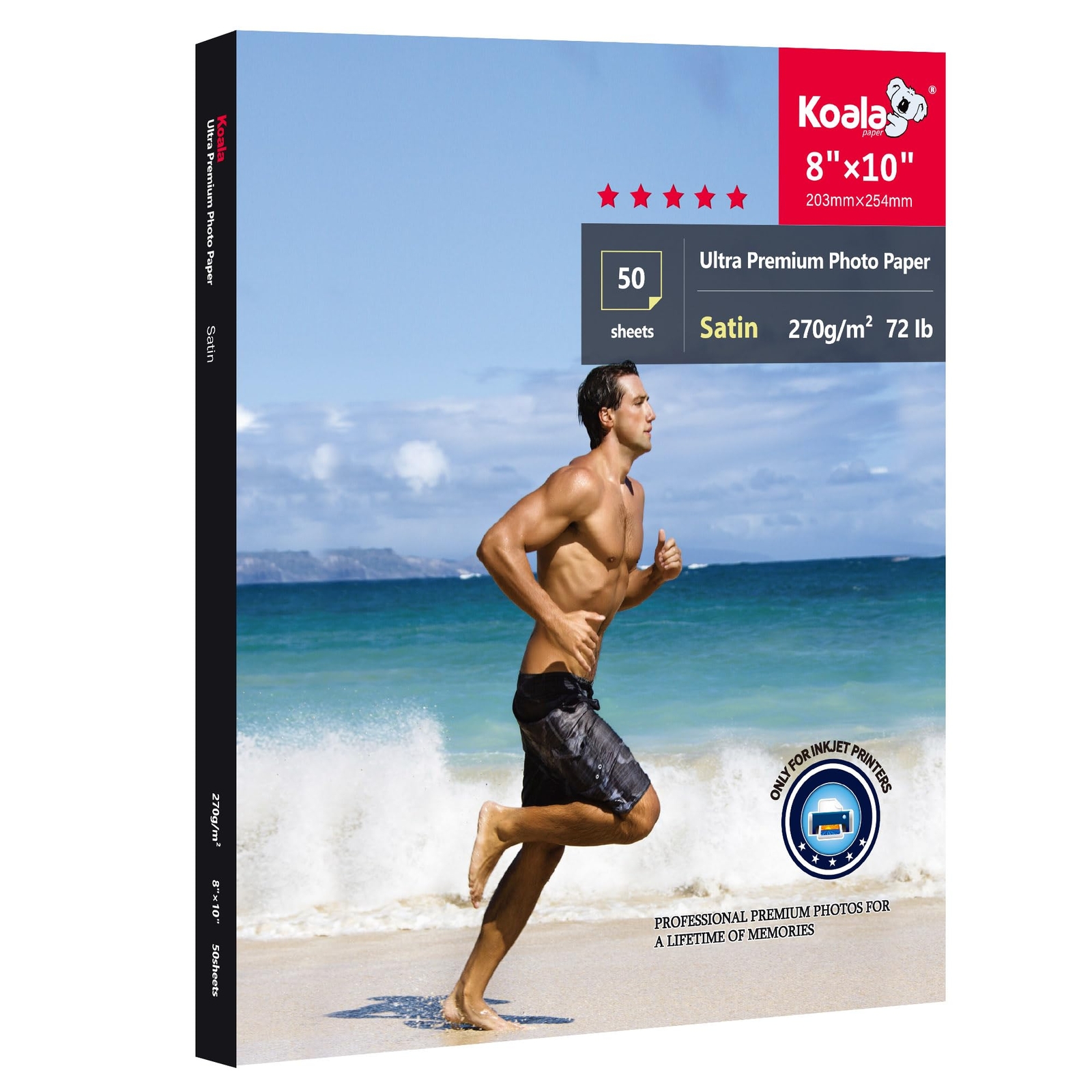 8x10in Koala Ultra Premium Satin Photo Paper 50 Sheets 72lb for Inkjet