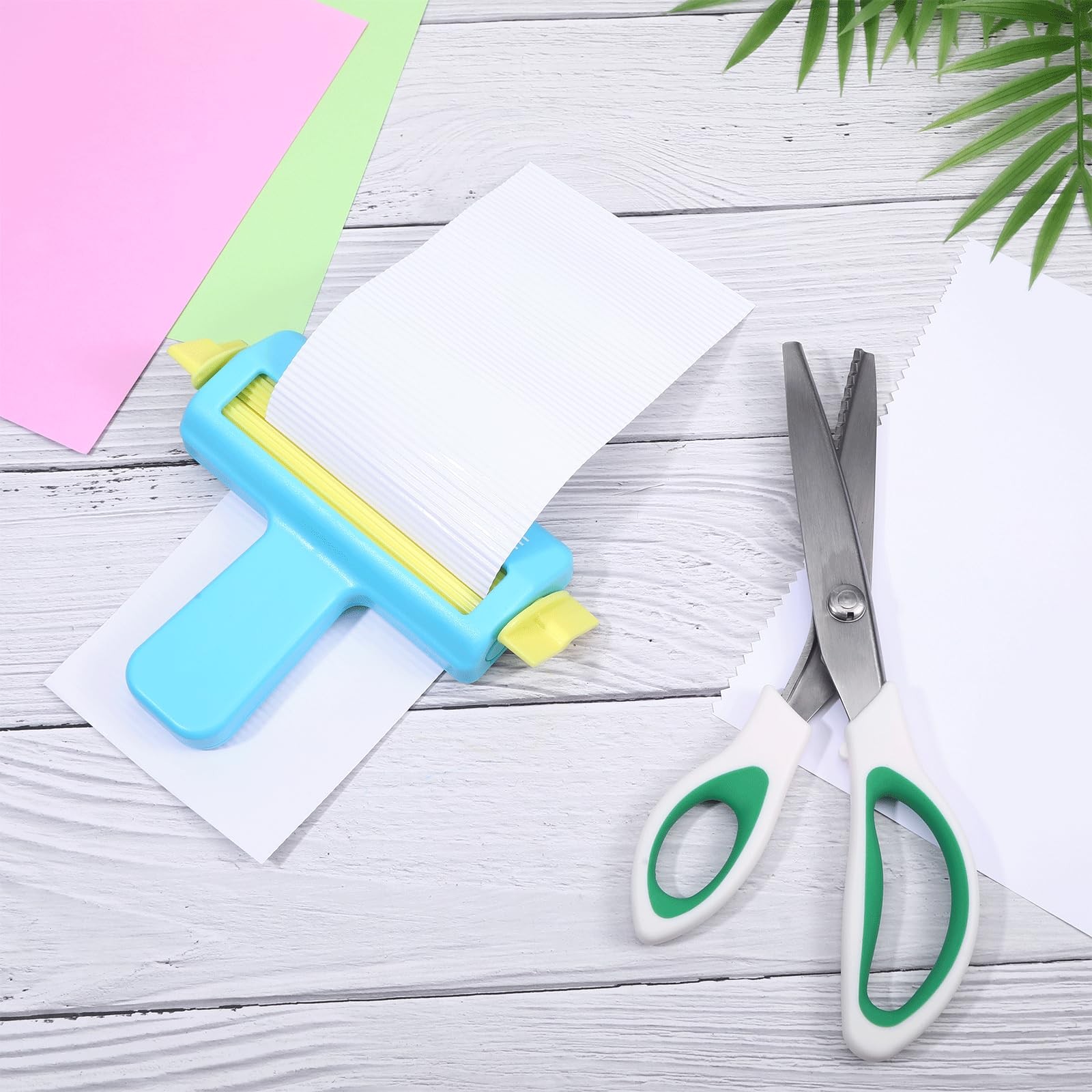 Blue Paper Crimper and Green Pinking Shears Kit with 100 Sheets Glossy Inkjet…