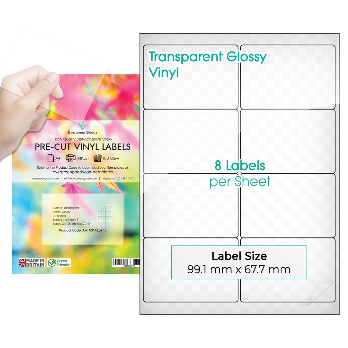 10 Sheets High Quality A4 Pre-Cut Clear Vinyl Labels, Glossy…