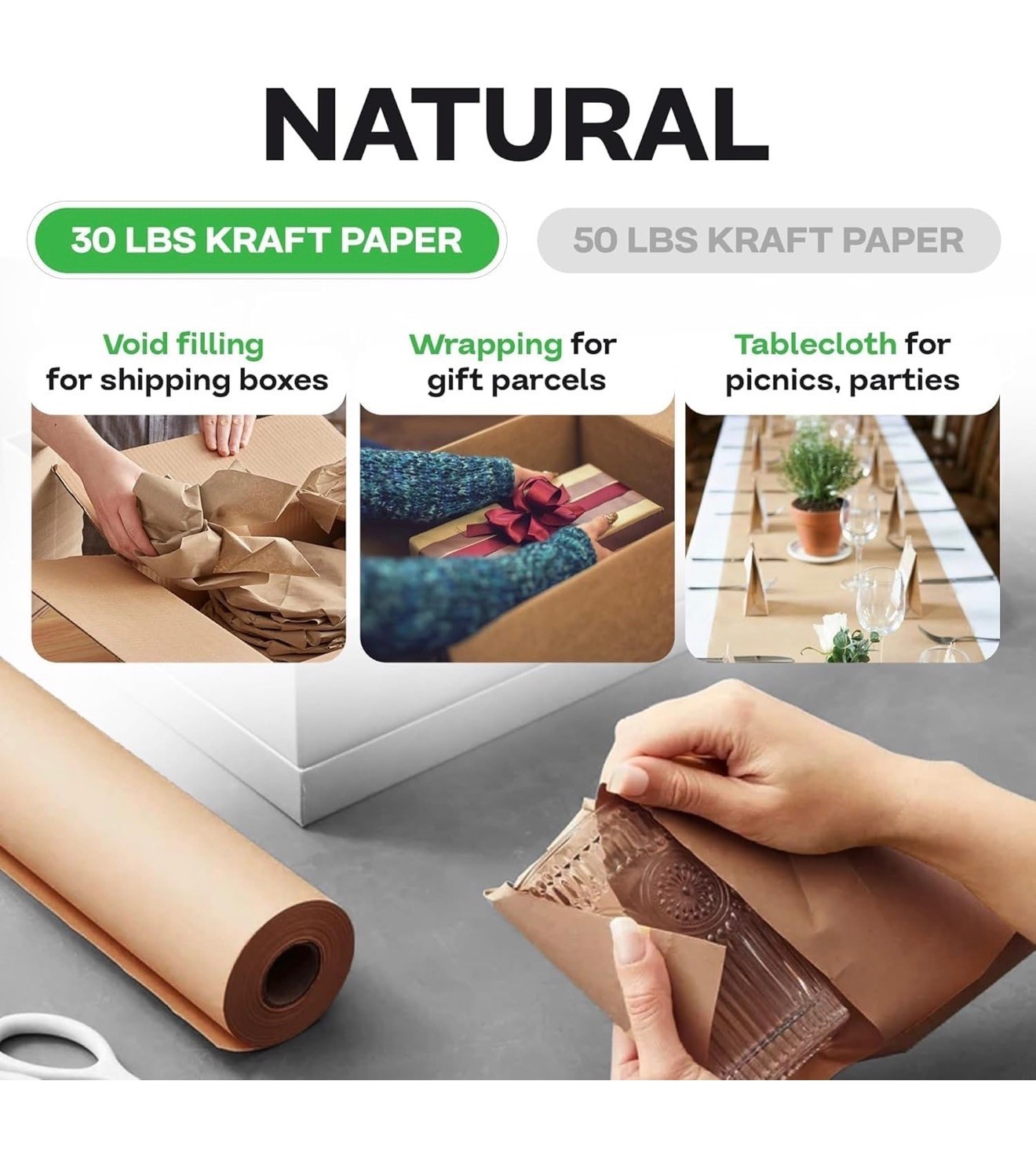 IDL Packaging Large Brown Kraft Paper Roll 18″ x 1200 feet (14400 inches) – N…