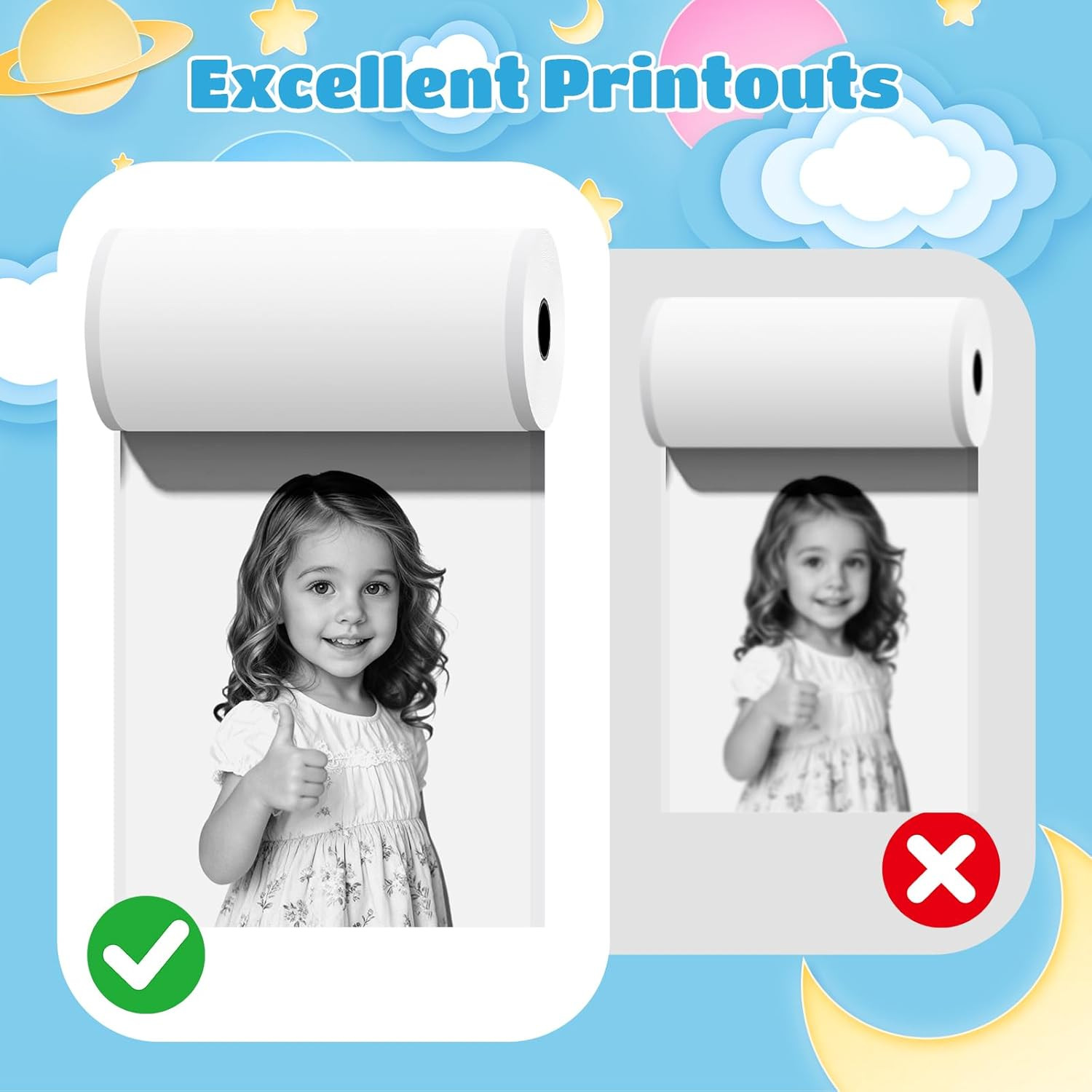 12 Rolls Thermal Paper Refill for Kids Instant Cameras, HD BPA-Free Print Paper,