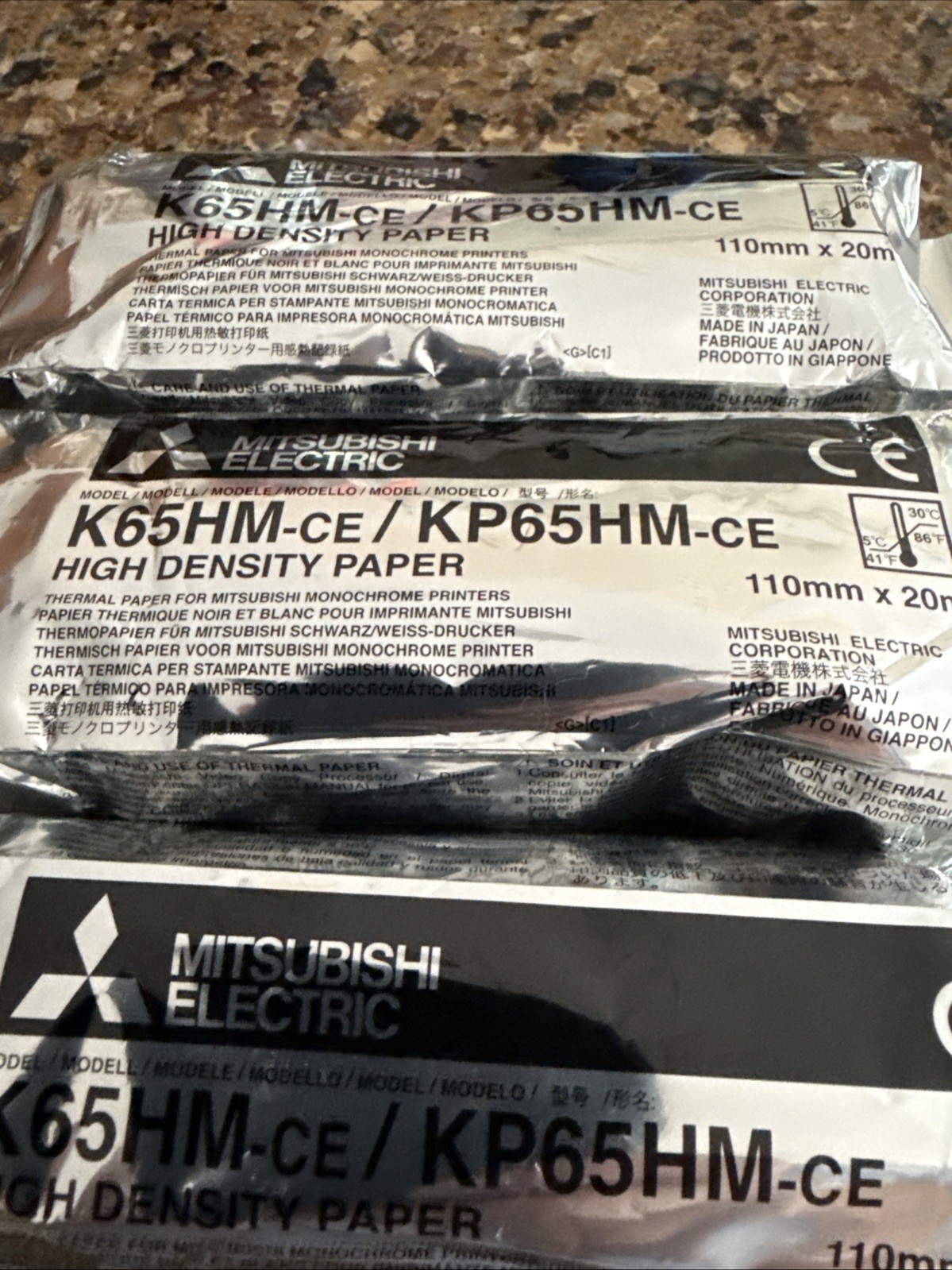 3 Rolls Lot Mitsubishi Electric K65HM-CE/KP65HM-CE High Density Thermal Paper