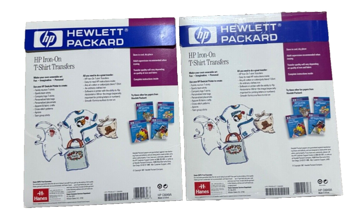 Hewlett Packard Iron-On T-Shirt Transfers 18 Sheets New