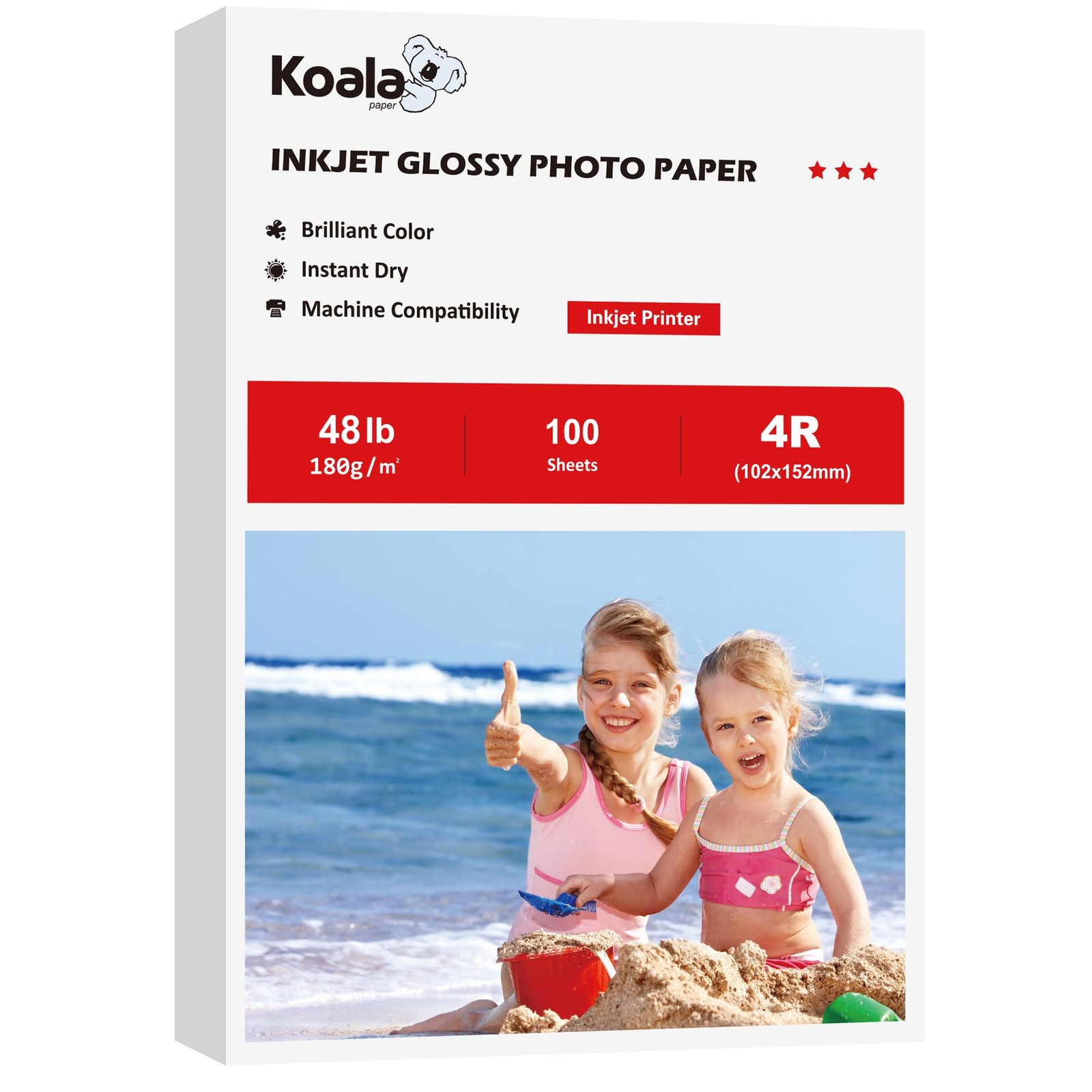 100 Sheets Glossy Inkjet Photo Paper 4×6 Inch 48lb Photographic Paper 180GSM