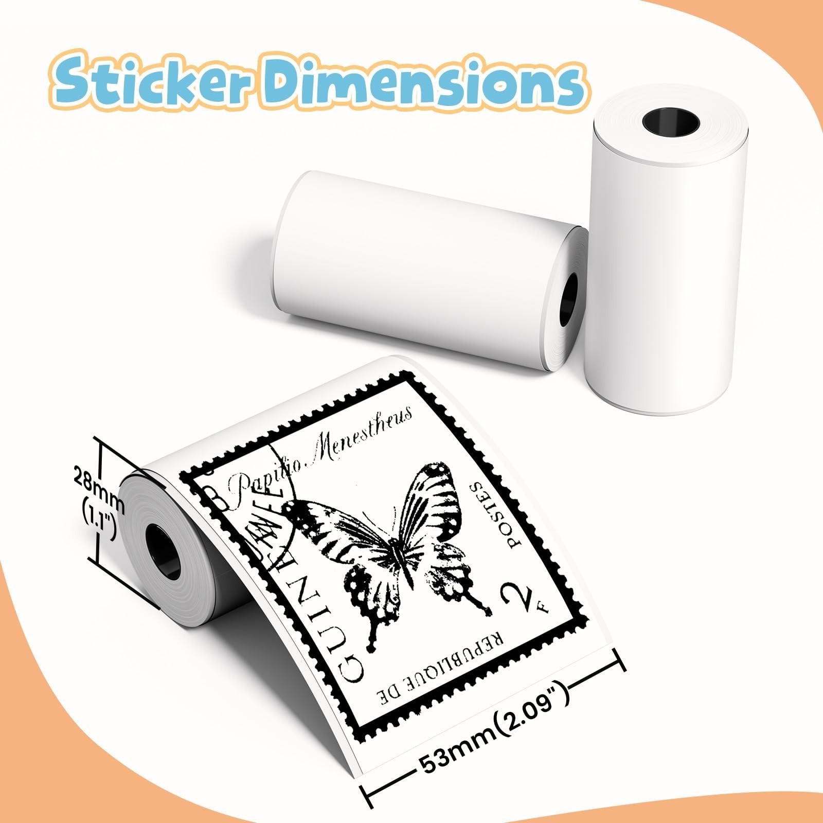 Thermal Sticker Paper for Mini Printers – 3 Rolls, White, 50mm x 3.5m, DIY, Phot