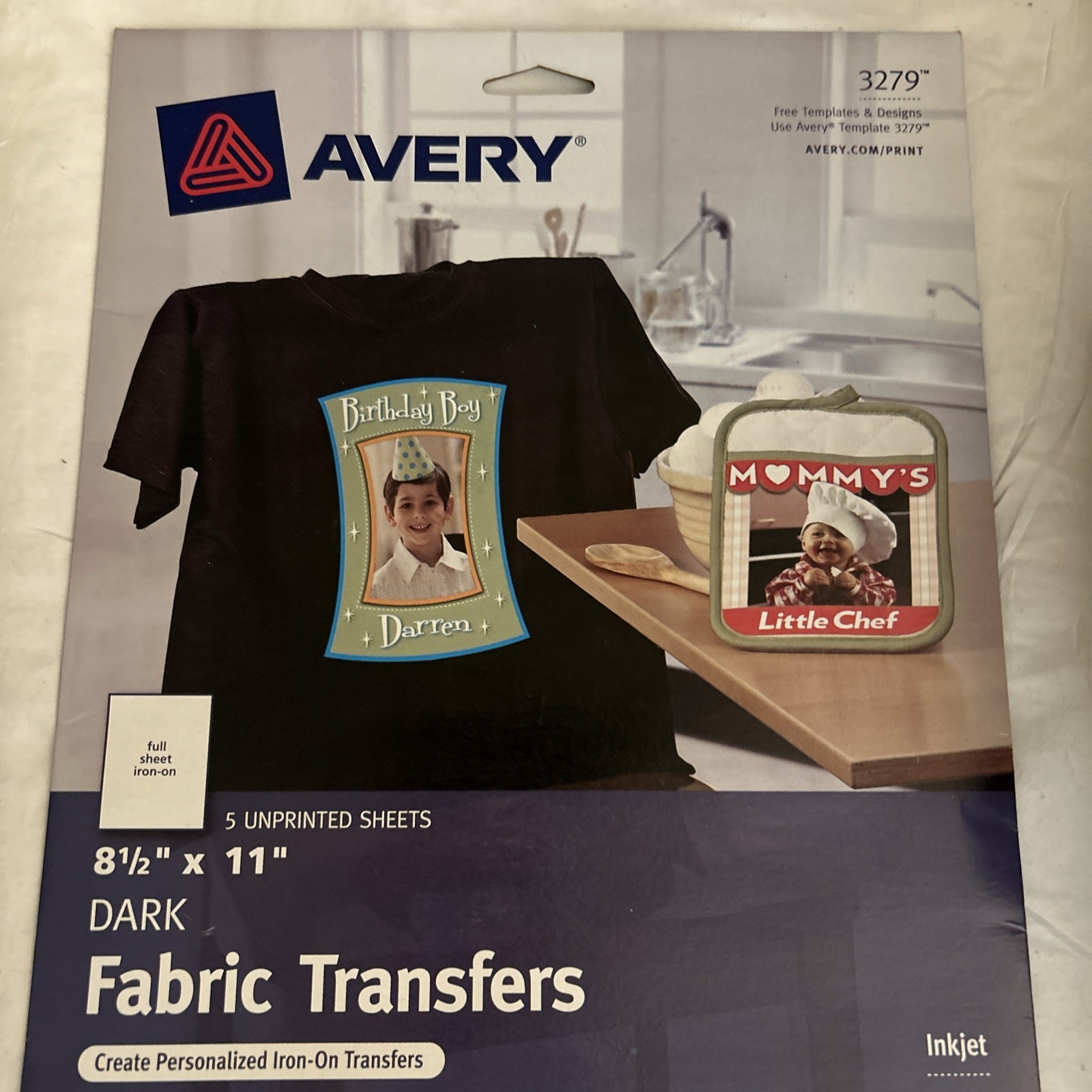 Avery 3279 CUSTOM TRANSFERS DARK Fabric T-shirts InkJet Printable Iron-On 8.5×11