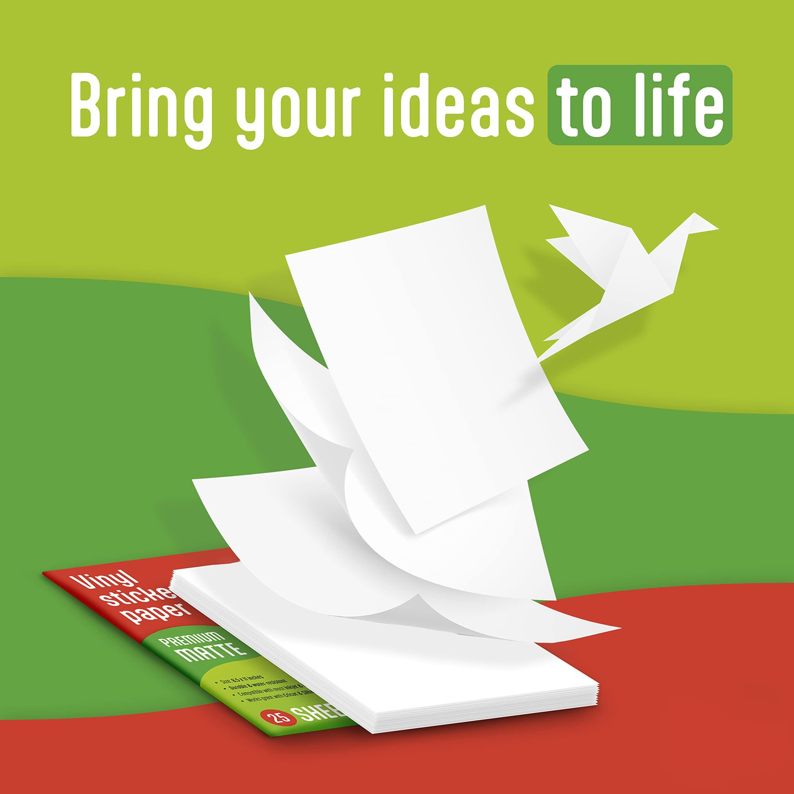 Quick Dry Vinyl Sticker Paper, 25 Sheets Matte White, Printer
