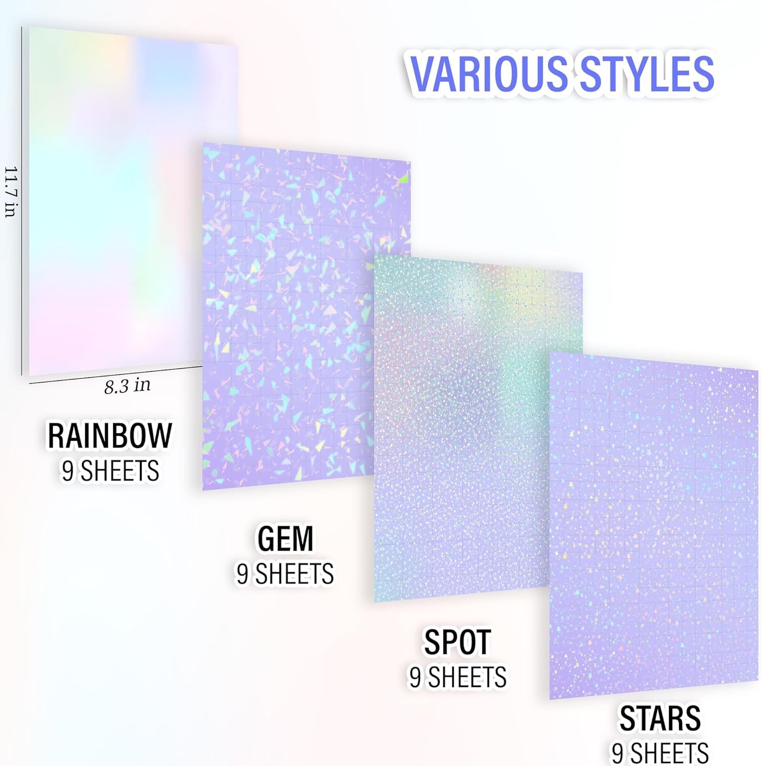 SANZIX 36 Sheets Holographic Sticker Paper – Transparent Self Adhesive Vinyl