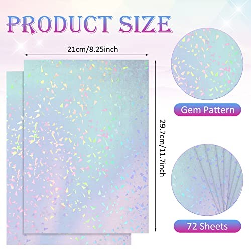 72 Sheets Holographic Sticker Paper – Transparent Holographic A4 Vinyl Gem