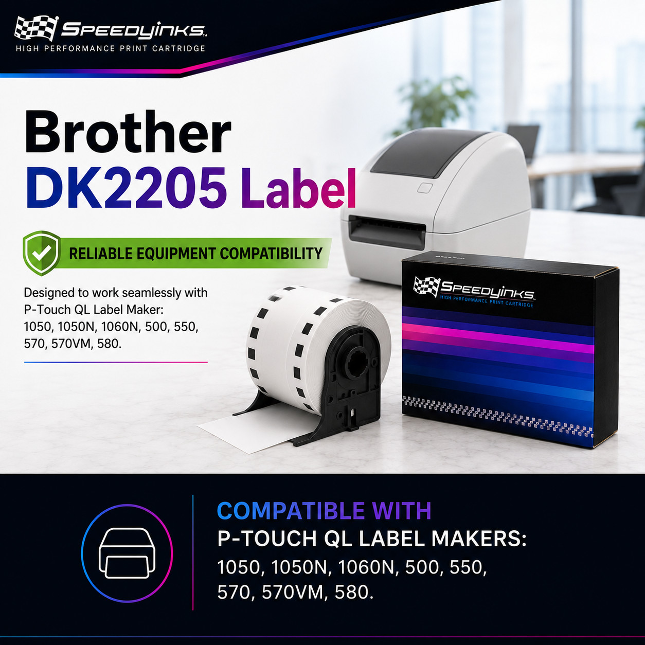 2PK Compatible Brother DK-2205 White Paper Tape – 2.4 in x 100 ft