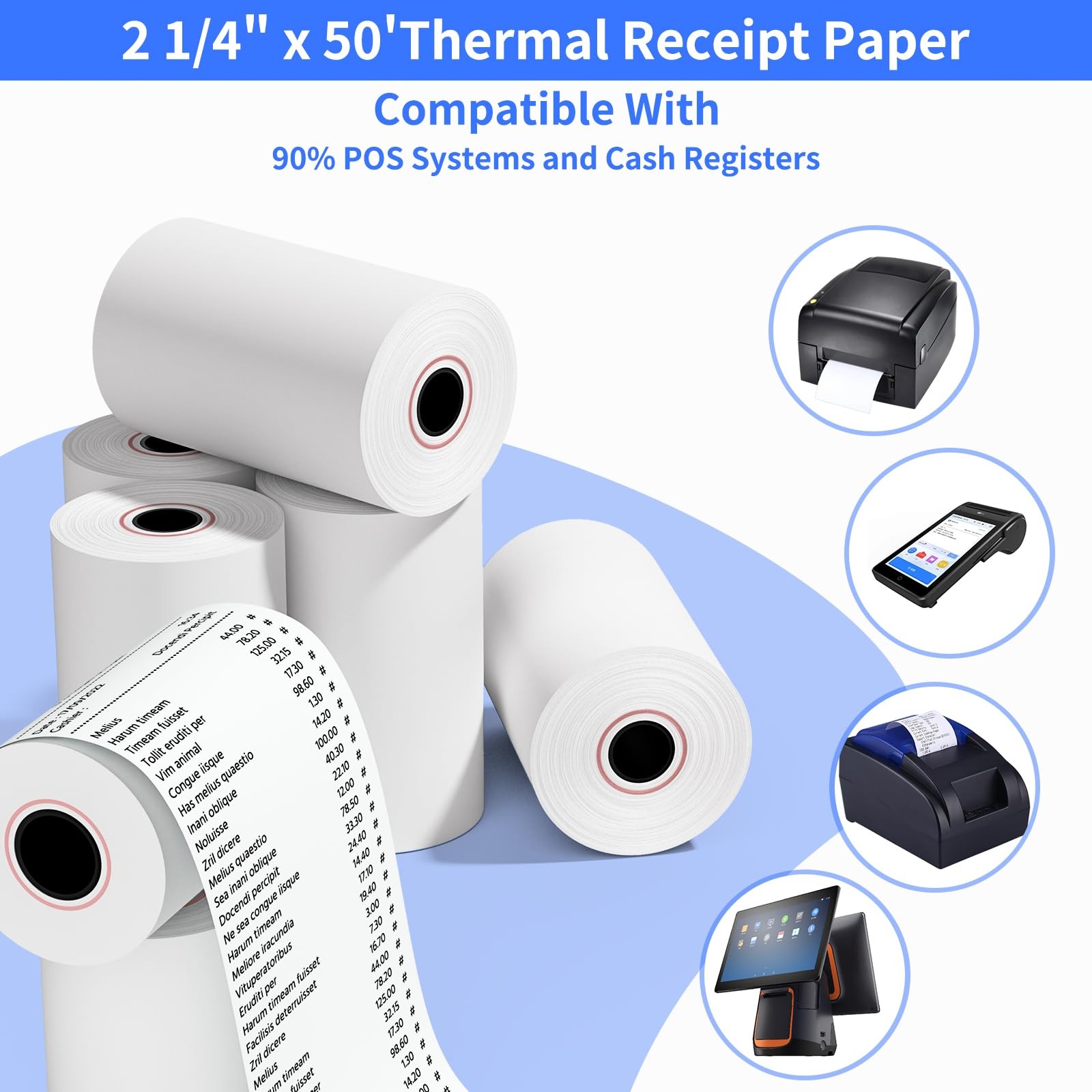 2 1/4” x 50′ Thermal Paper Rolls, 10 Rolls 2 1/4″ x | 10 White