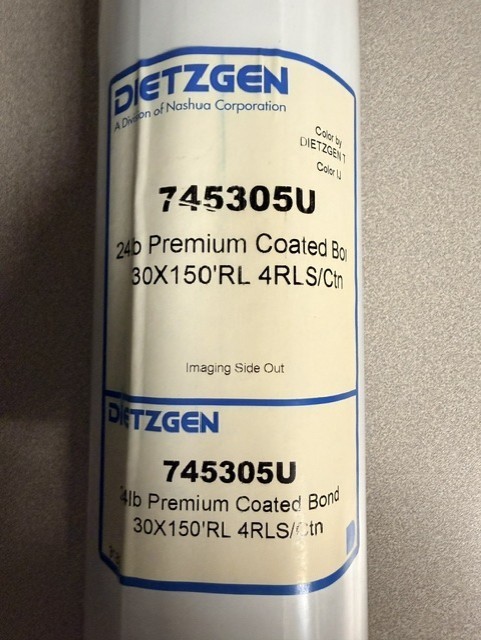 Dietzgen 745305U 30 inch x 150ft Printer Paper – White (4 Roll)