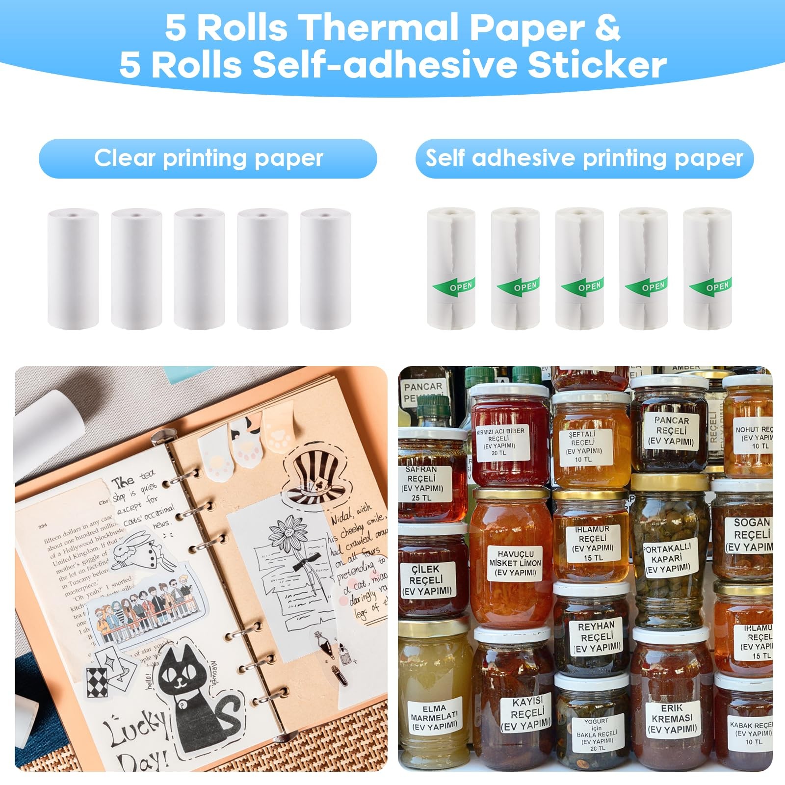 10 Rolls Thermal Inkless Printing Paper for Mini Sticker Receipt Printer Port…