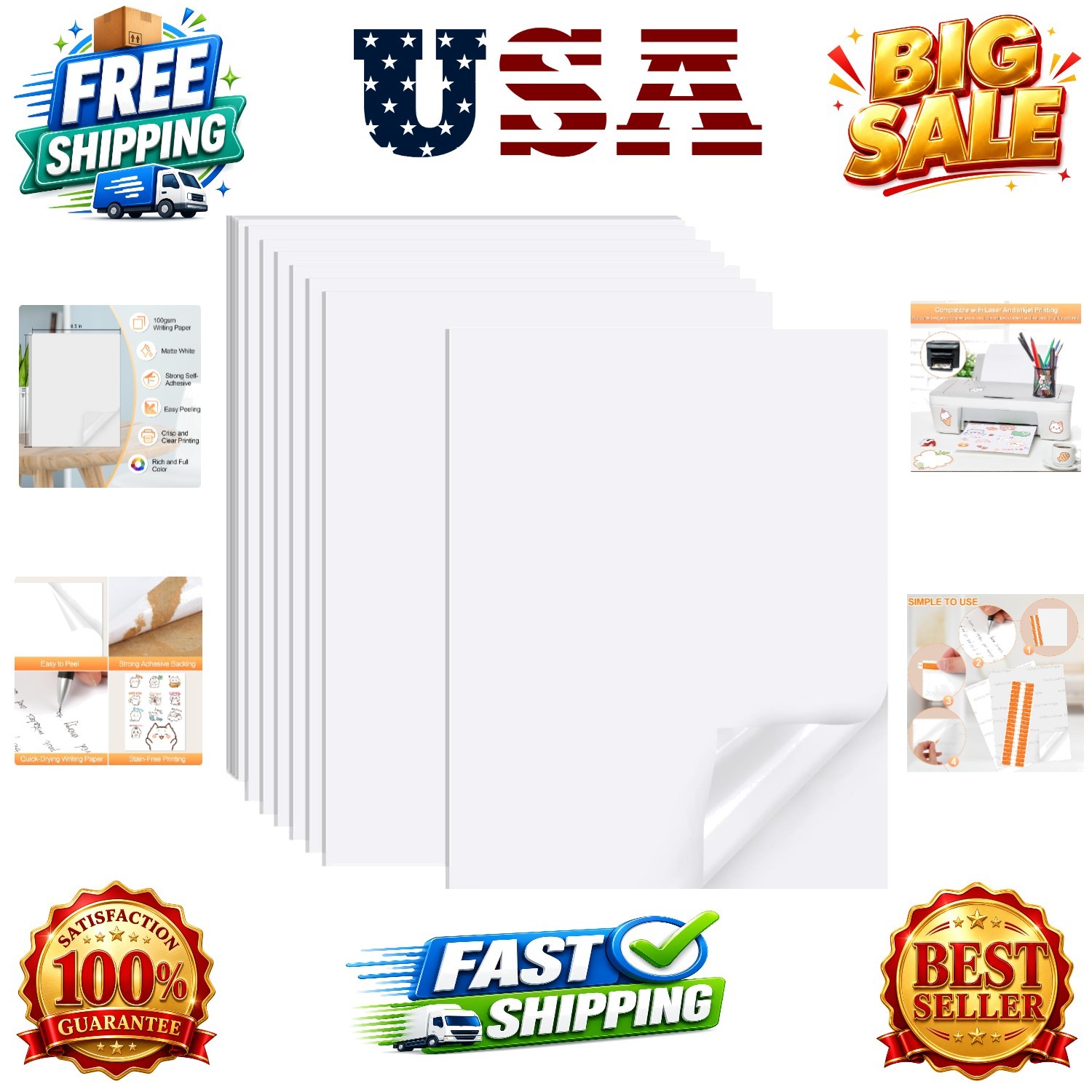 Printable Sticker Paper for Inkjet Printer, 40 Sheets 8.5″x11” Matte Sticker…