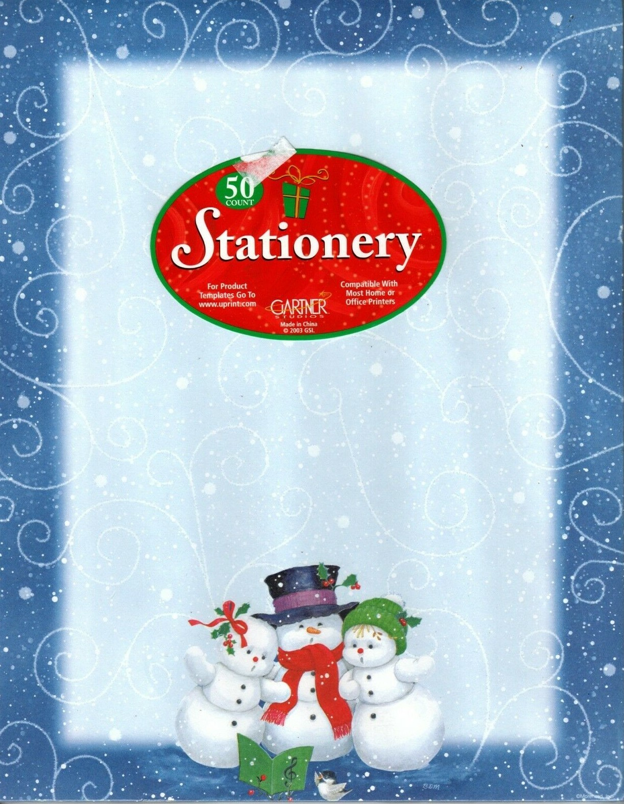 Snowman Family & Swirls Christmas Snow Theme Computer Letter Paper – 50 Sheets