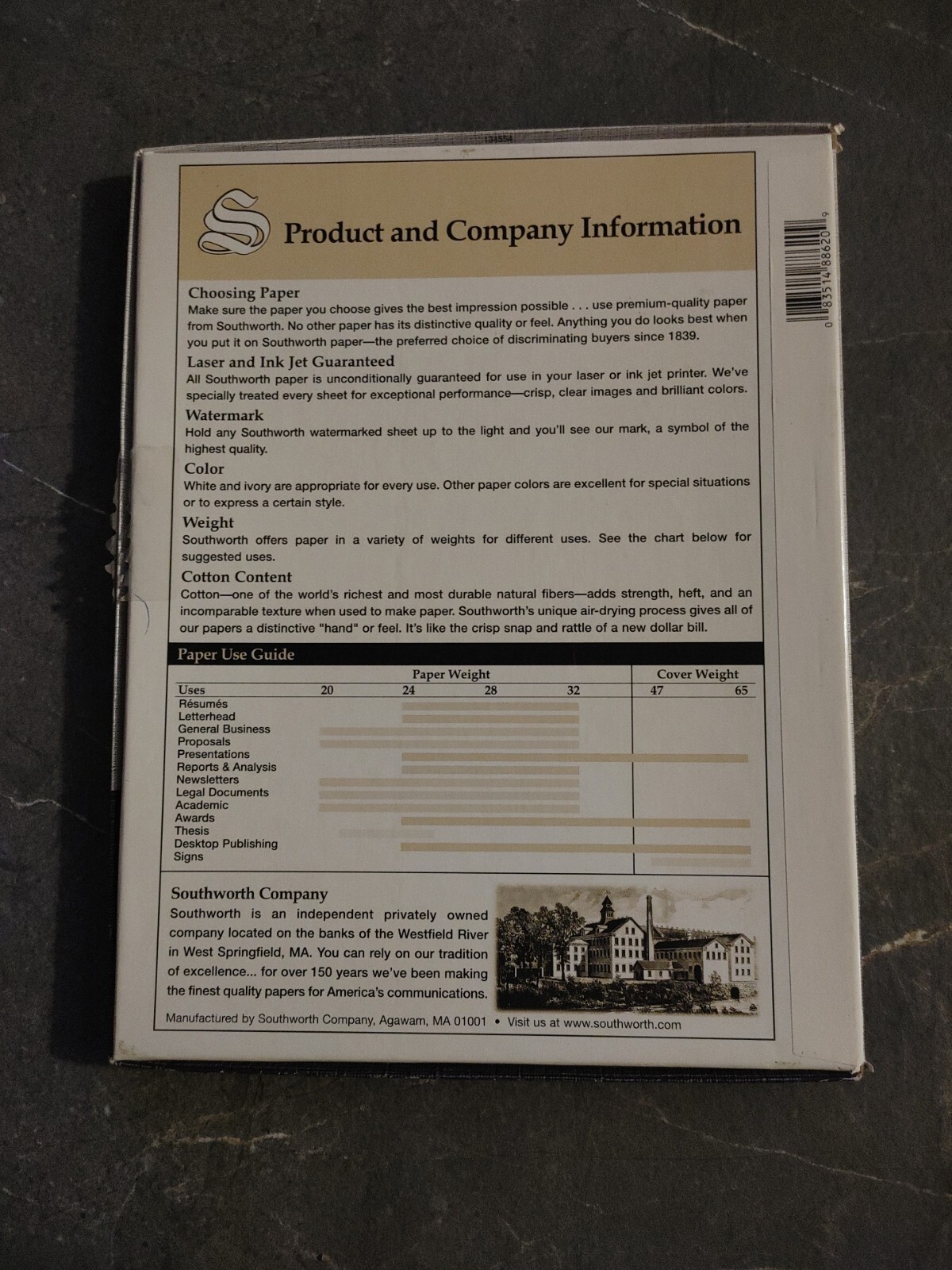 Southworth White Linen Watermarked Paper 25% Cotton Fiber 80 Sheets
