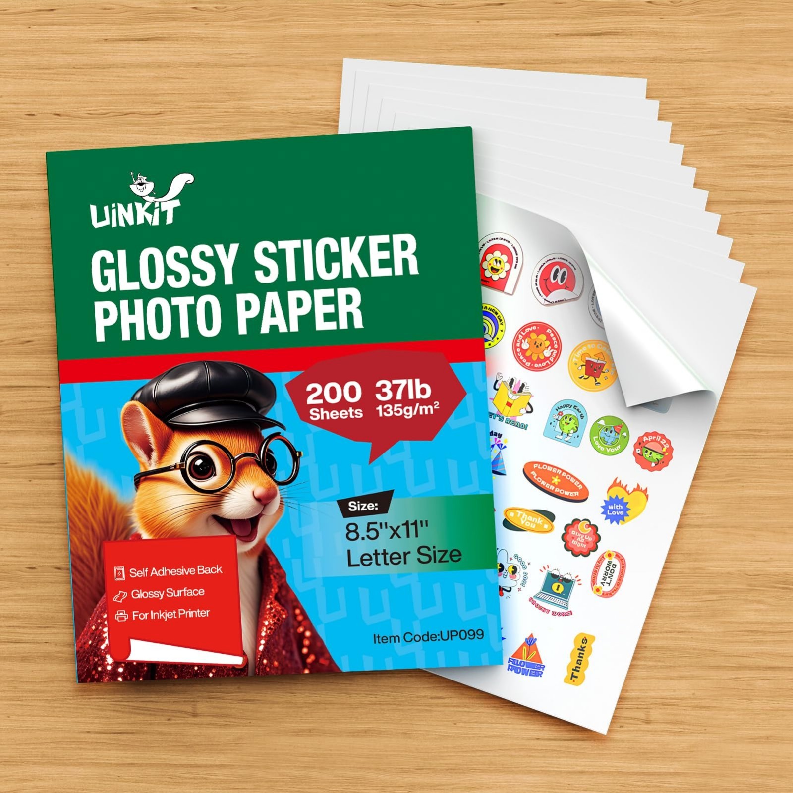 Glossy Inkjet Printable Sticker Paper 8.5×11″ Self-Adhesive Photo Paper, 200 She
