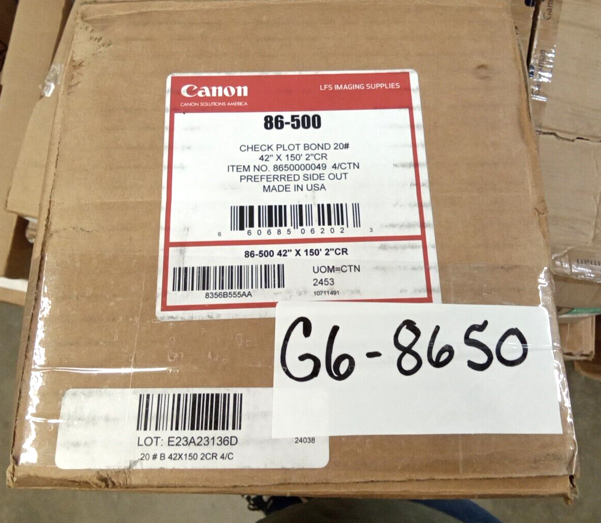 Canon 86-500 Check Plot Bond 20# 42″ x 150′ Roll 2″ Core Case Of 4 USA Made