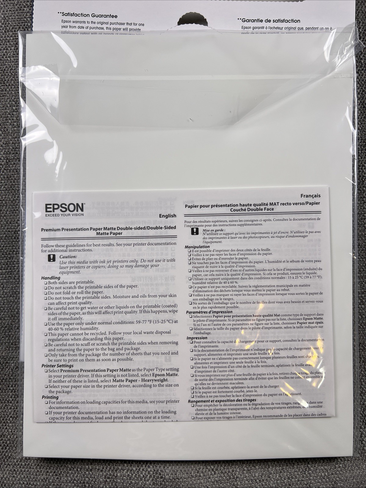 Epson Premium Presentation Paper MATTE (8.5×11 Inches – Double-sided 50 Sheets)