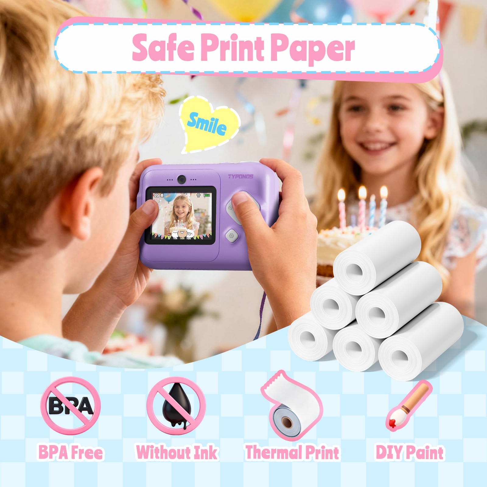 6 PCS 2.2 Inch x 26ft Kids Instant Print Camera Thermal Paper Refills Funshot