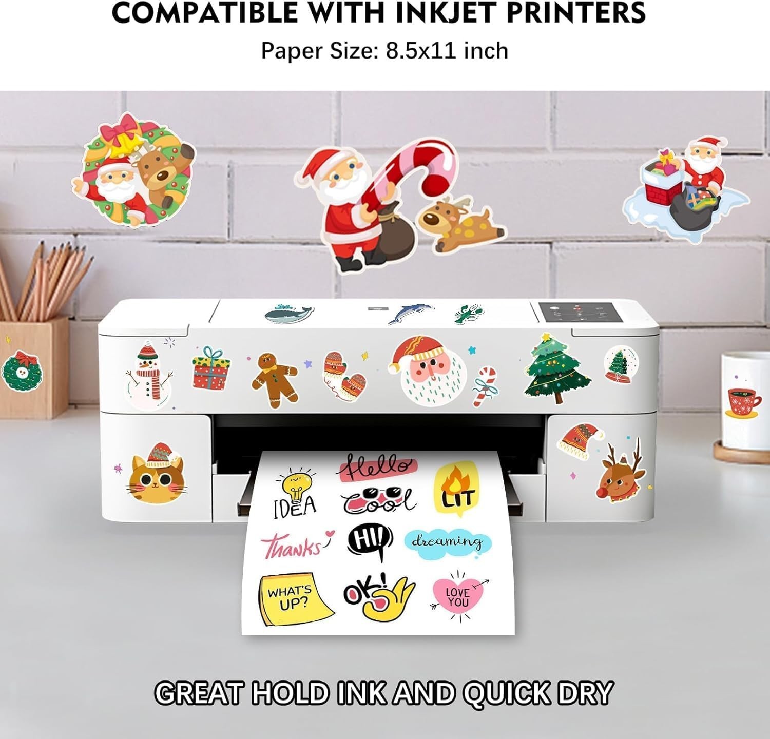 30 Sheets Printable Vinyl Sticker Paper for Inkjet Printer, Glossy White Wat…