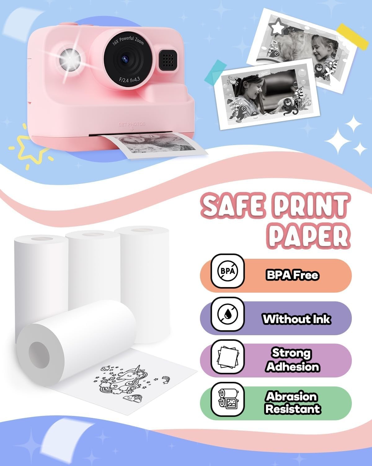 Printing Paper, Printing Camera Refill Thermal Paper 10 Rolls, BPA Free, 10 R…