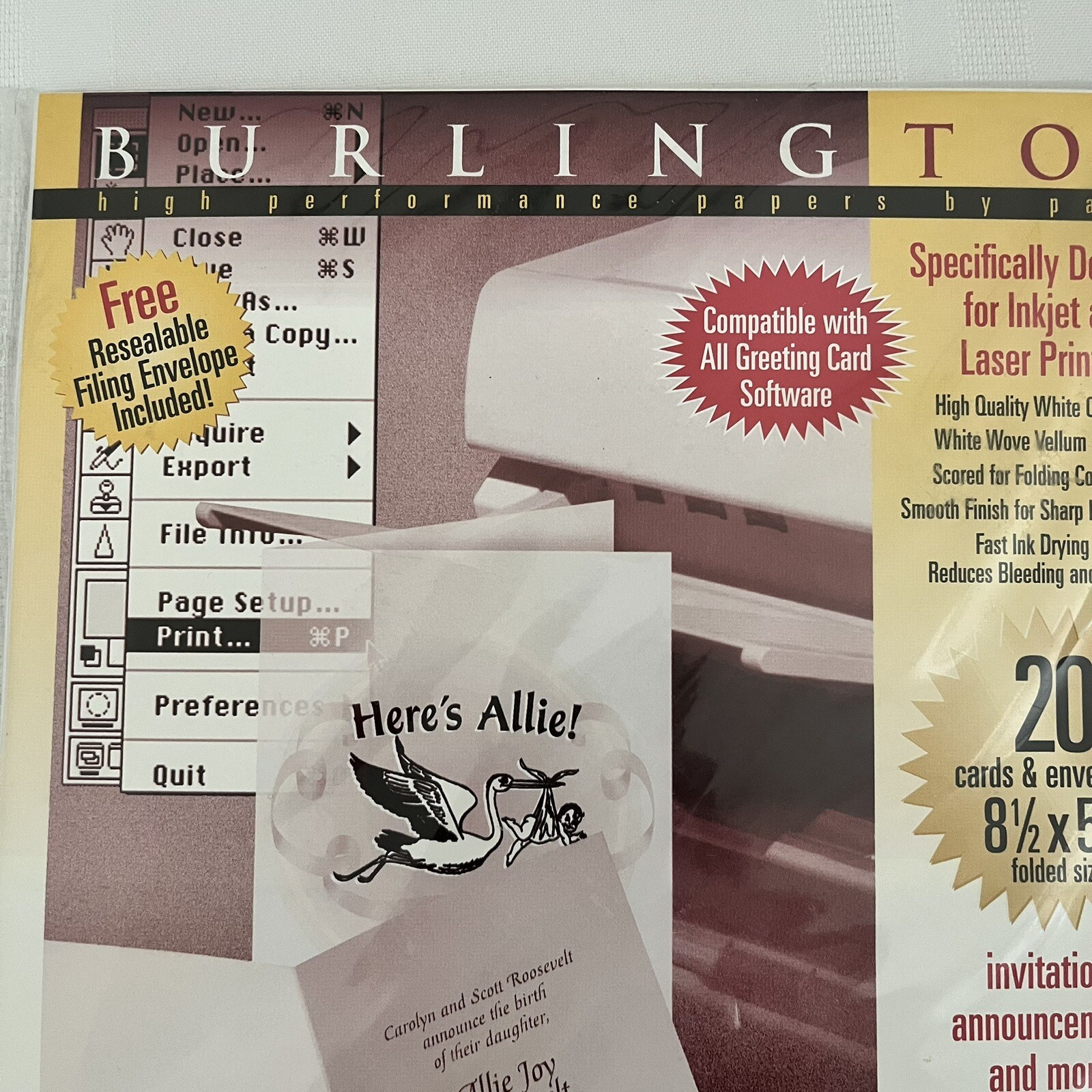 BURLINGTON Ink Jet/Laser 20 Greeting Cards Half Fold 5 1/2″ x 8 1/2″ NEW white