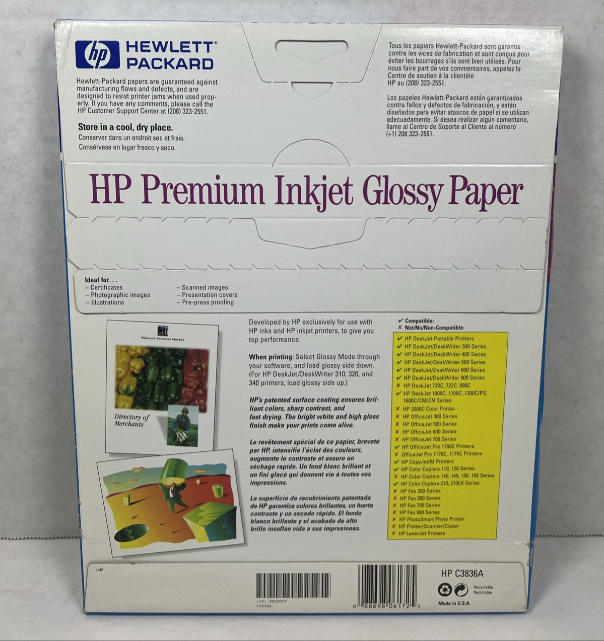 New Box of 50 Sheets HP Inkjet Glossy 8.5″ x 11″ Photo Paper HP C3836A
