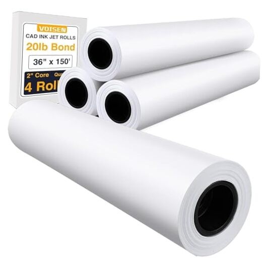 Wide Format Paper,4 Rolls Plotter 36 In x 150 Ft | 2″ Core 20lb | 4 Rolls