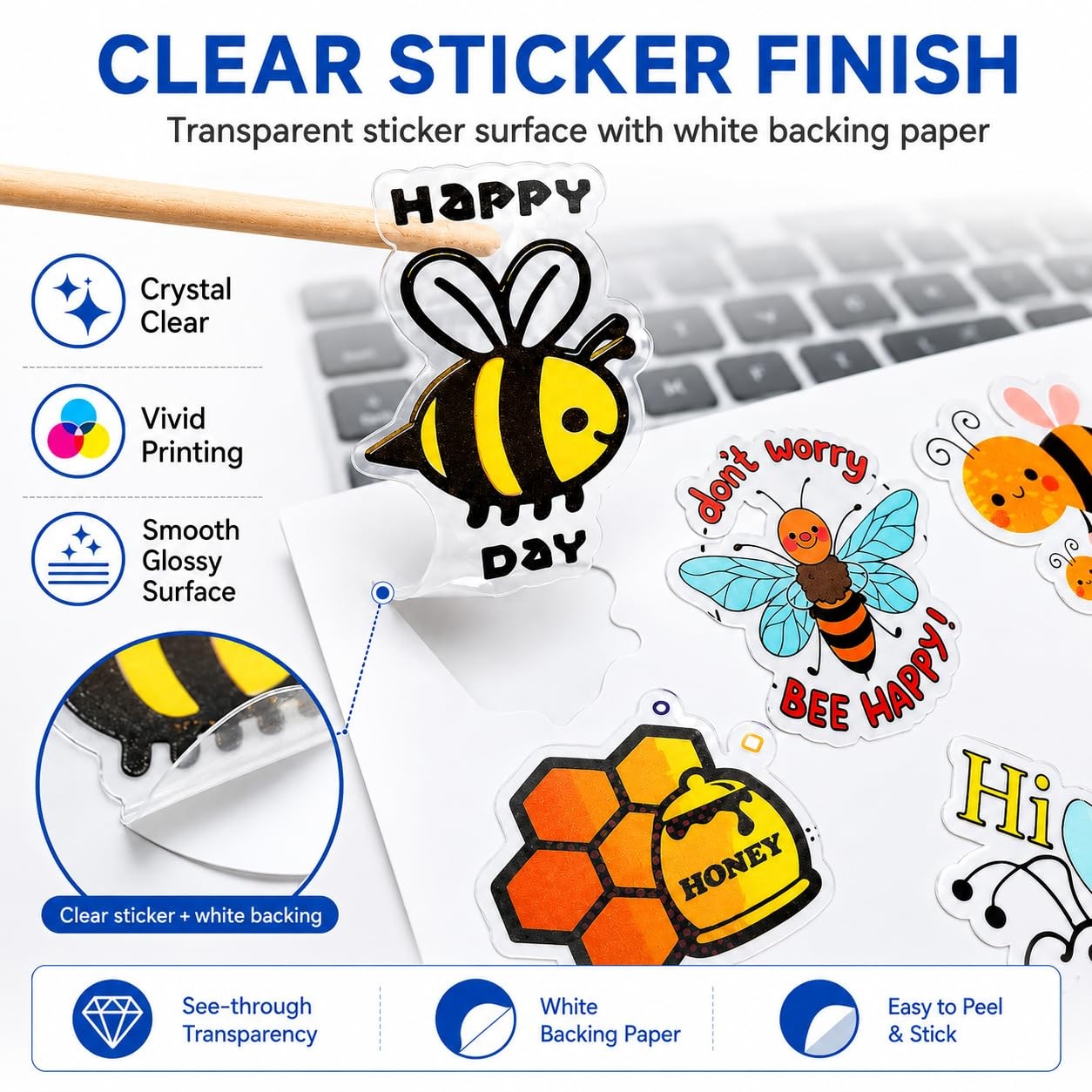 Printable Crystal Clear Vinyl Sticker Paper 100% Glossy Clear Stickers