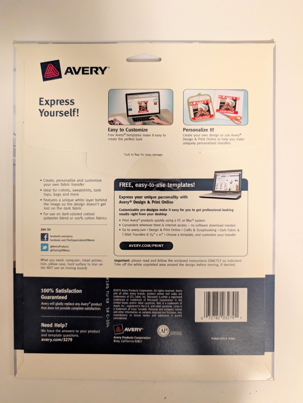 Avery 3279 CUSTOM TRANSFERS DARK Fabric T-shirts InkJet Printable Iron-On 8.5×11