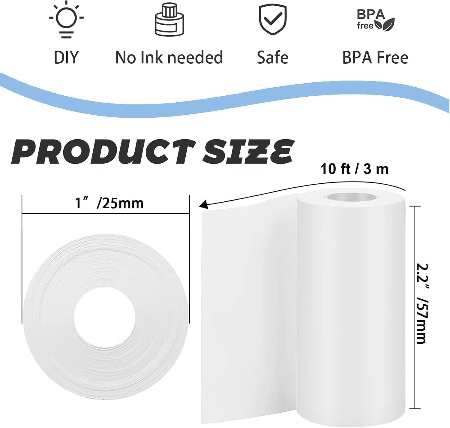 10 Rolls Self-Adhesive Sticker Thermal Paper for Sticker Printer, 57X25Mm | Comp