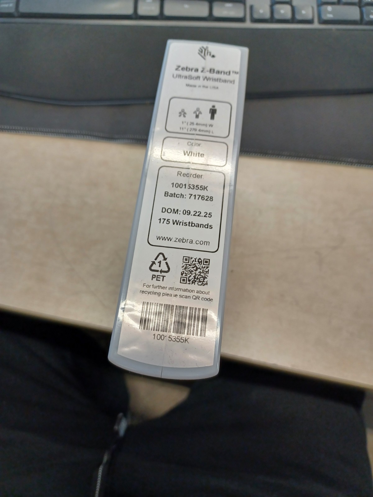 ZEBRA 10015355K Z-BAND ULTRASOFT WRISTBANDS 175 QTY NNB
