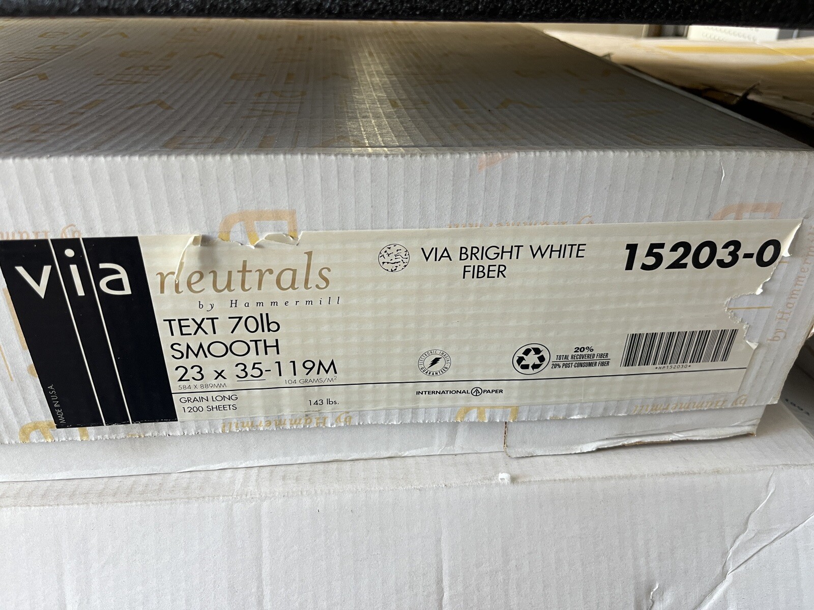 Via Smooth Bright White Fiber Paper ( 23×35 in) 70 lb (1200 Sheets) per Carton