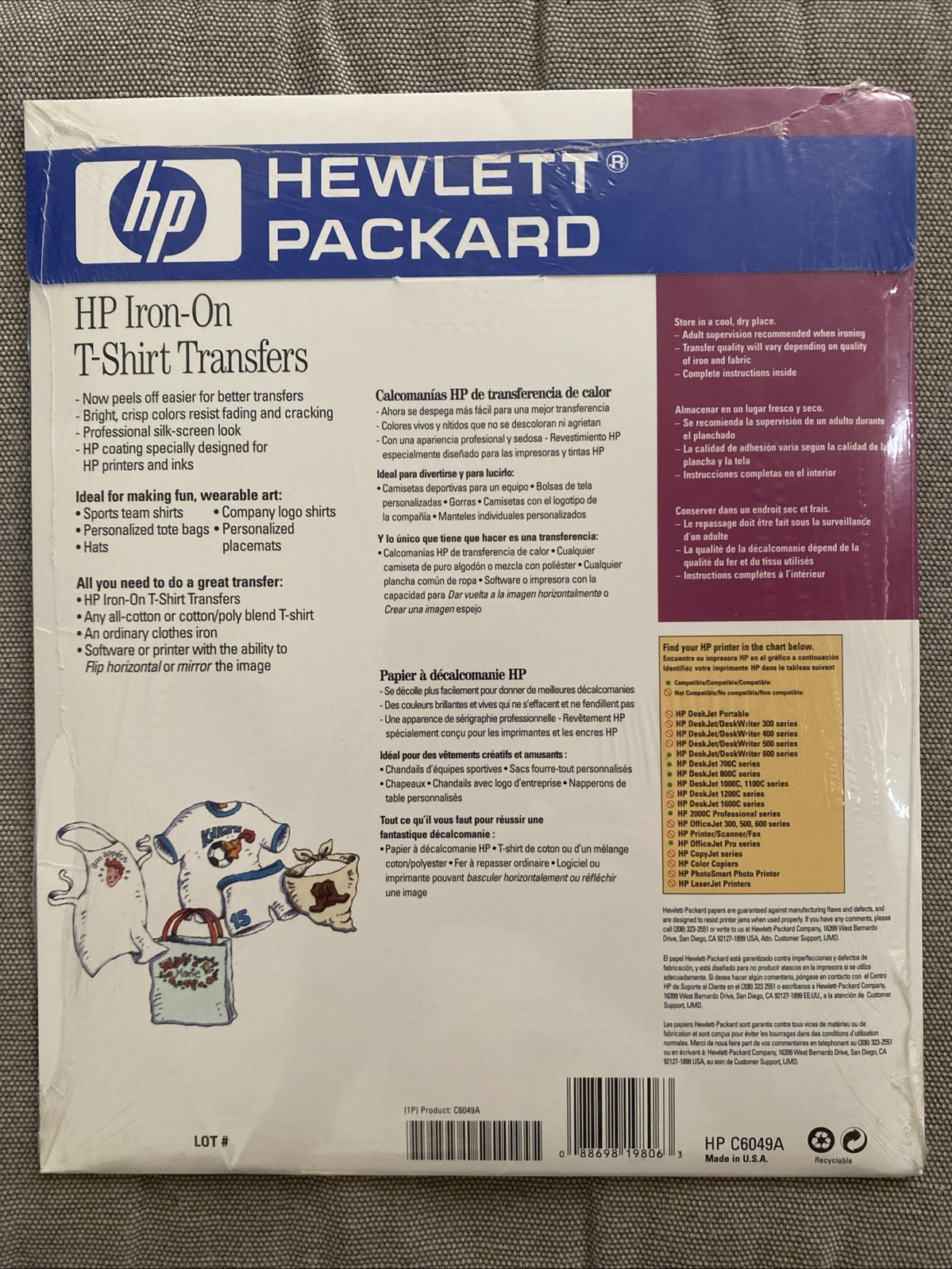 HP Hewlett Packard Inkjet T-Shirt Transfer Iron-On Sheets, Set of 10 (NEW)