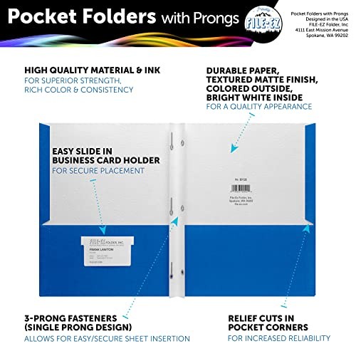 Two-Pocket Folders with 3-Prong 25 Folders with 3-Prong Fasteners Blue