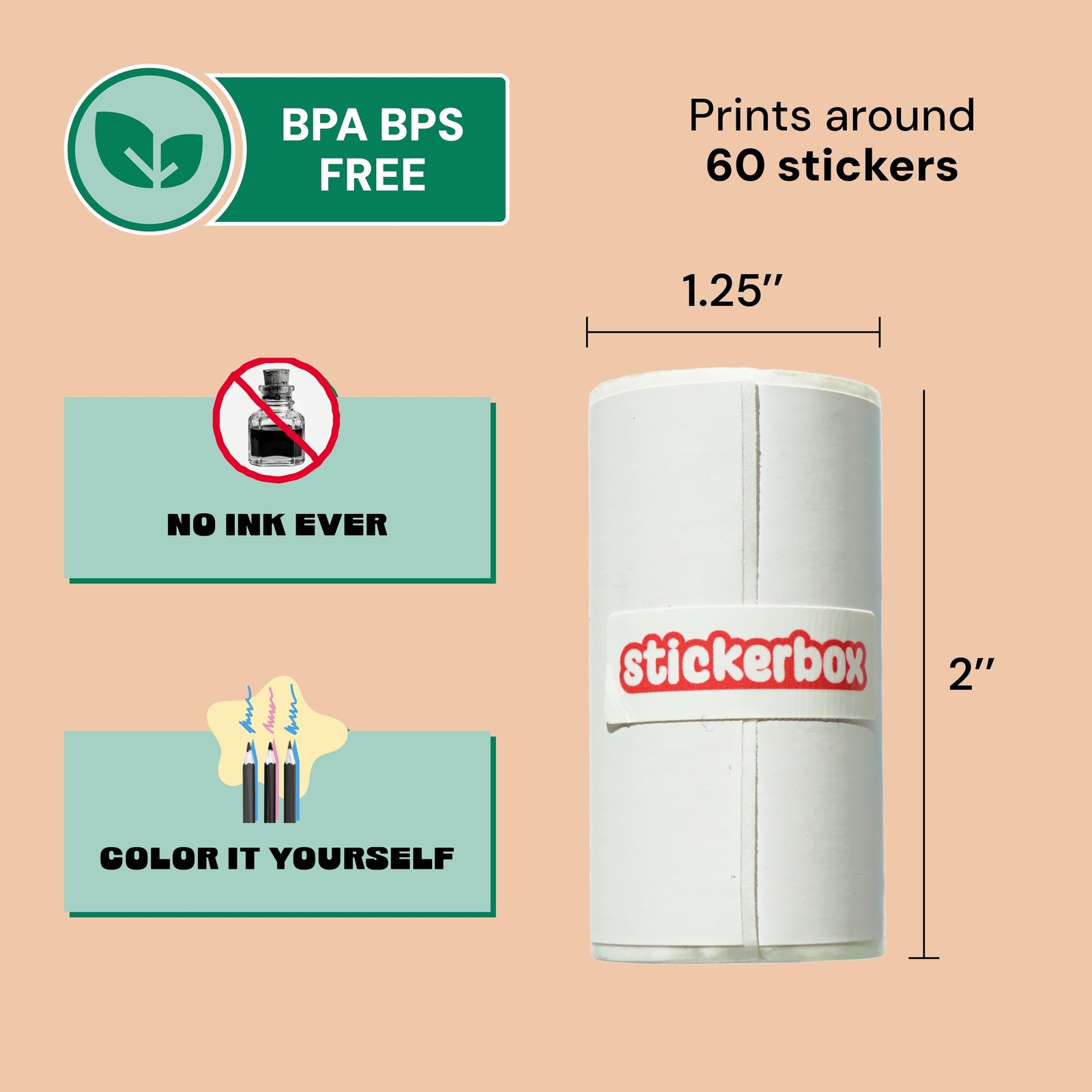 Stickerbox BPS/BPA Free Thermal Paper Rolls – 3-Pack Refill Inkless Printer P…