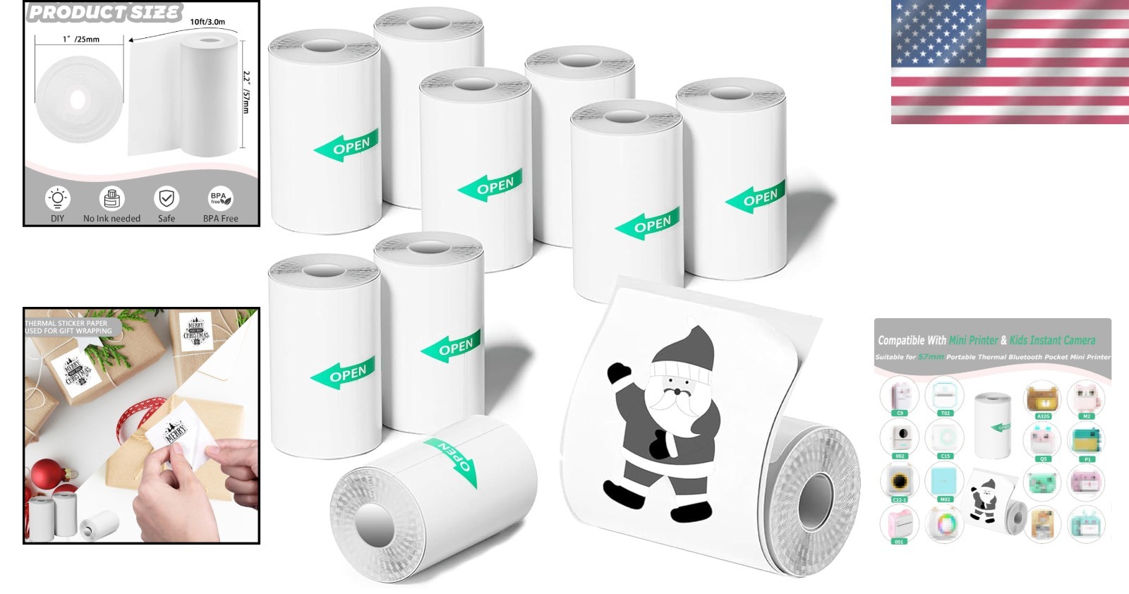 10 Rolls Mini Thermal Printer Sticker Paper – Ideal for Kids’ Instant Cameras