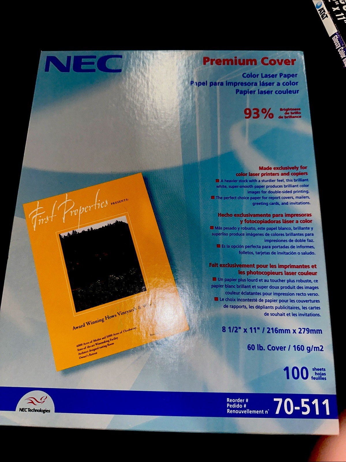 NEC Premium Cover Color Laser Paper # 70-511-8.5×11-100 Sheets