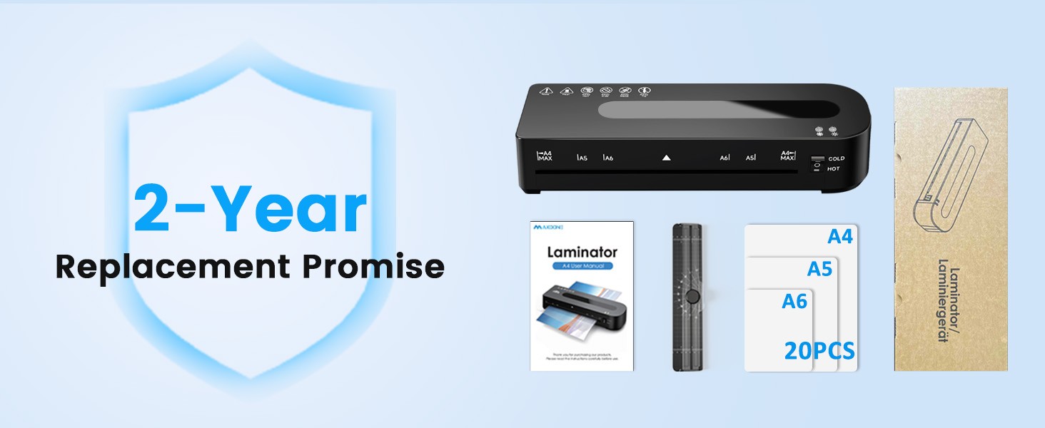 Laminator Machine, A4 Laminators Hot & Cold with 20 Laminating Sheets and