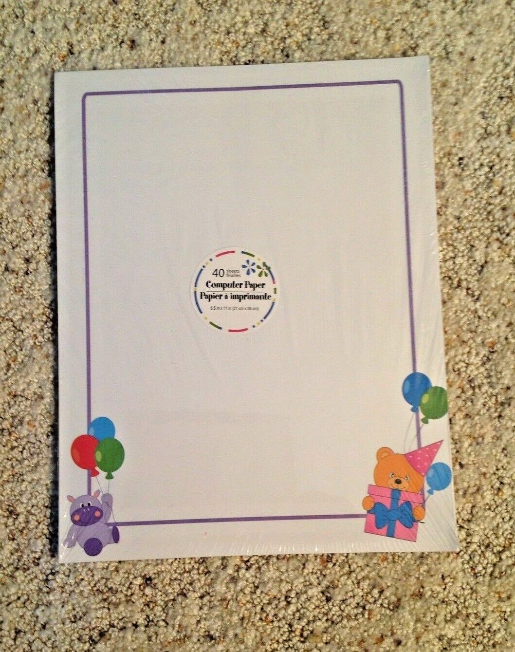 Childs Birthday Computer Printer Paper 40 Sheets Balloon Teddy Bear