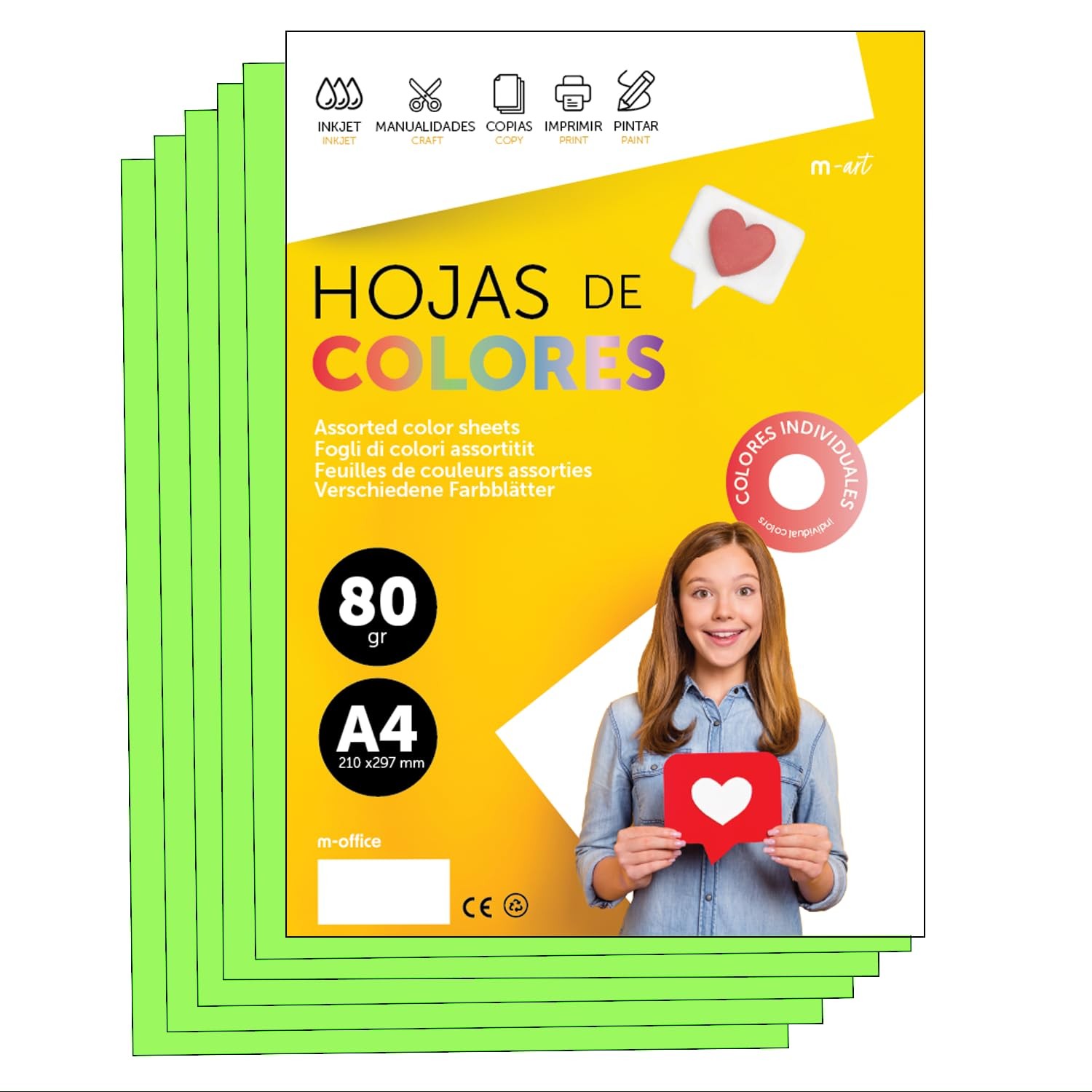 Colourful Paper A3 80g for Printers & Crafts, Coloured Sheets for Kids, Creat…