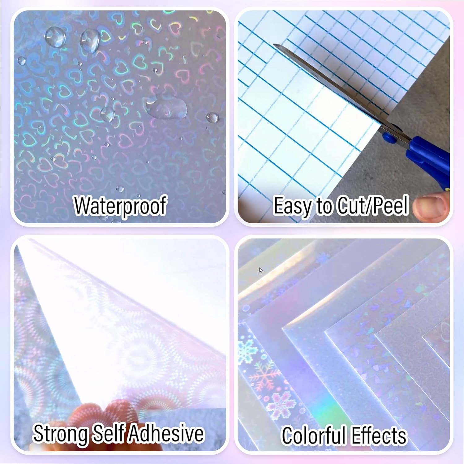 SANZIX 36 Sheets Holographic Sticker Paper – Transparent Self Adhesive Vinyl