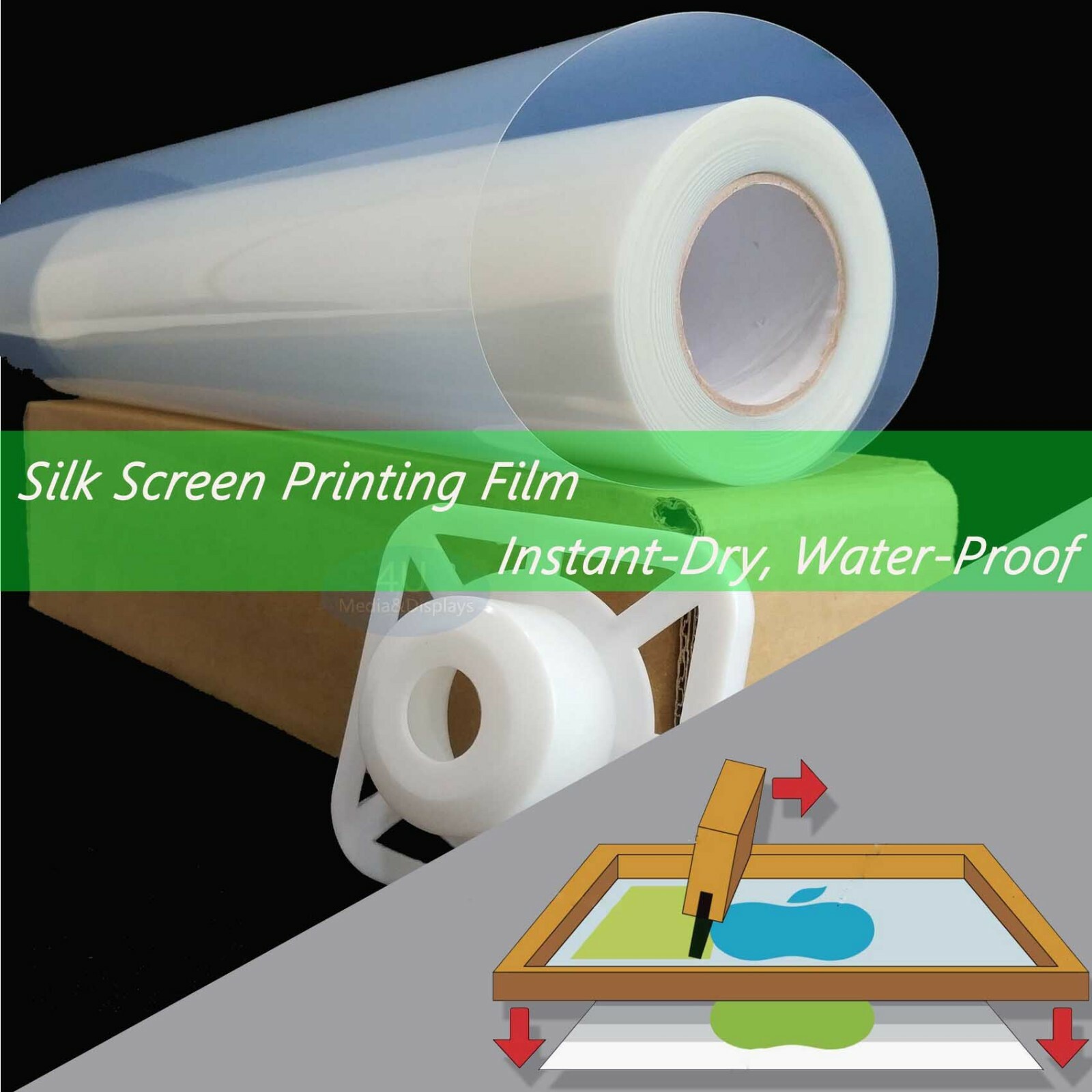 13″x100ft，6 rolls，Waterproof Inkjet Instant-Dry Screen Printing Transparent Film