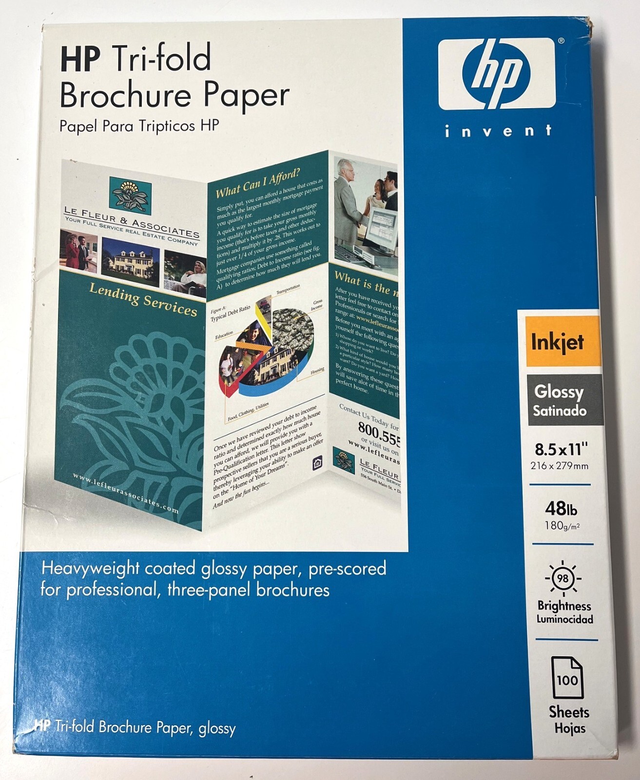 HP Tri-fold Brochure Paper Glossy Pk 100 Sheets NEW