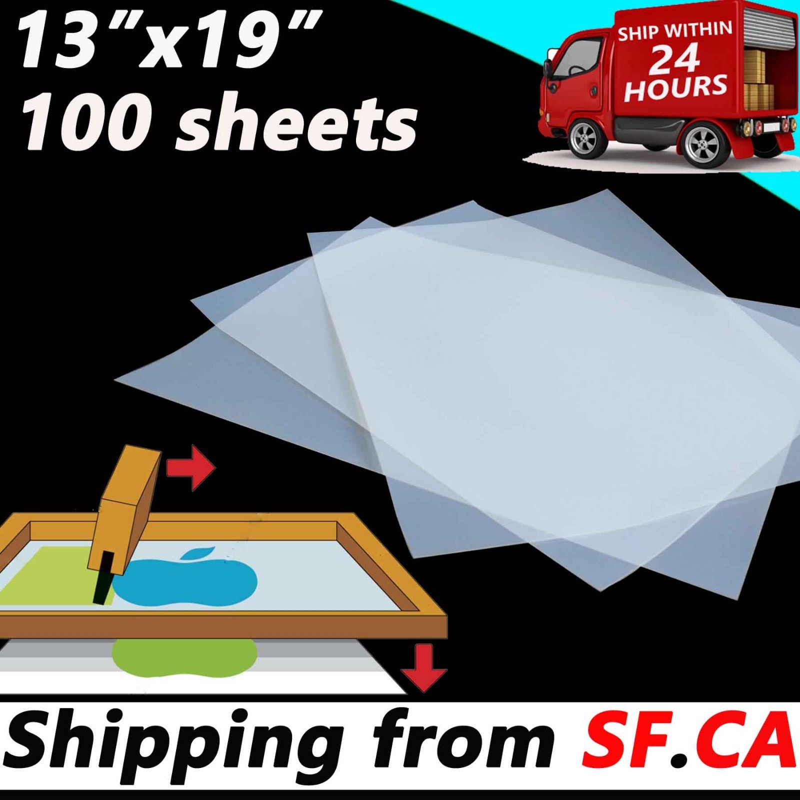 100 sheets，13 x 19，Waterproof Quick Dry Milky Inkjet Screen Printing Film